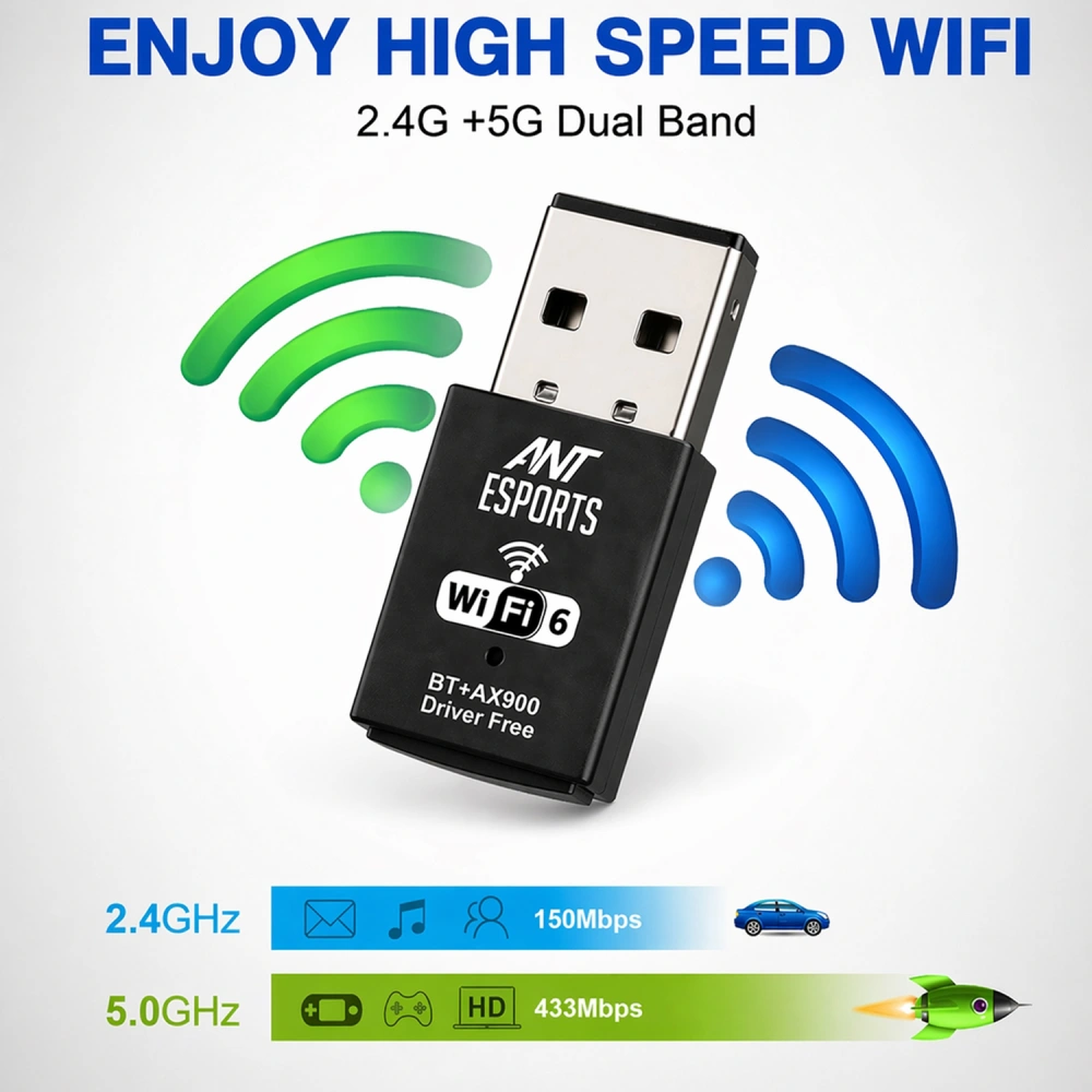 Ant Esports USB To Wi-Fi Adapter With Bluetooth 900 Mbps AE900X view 3